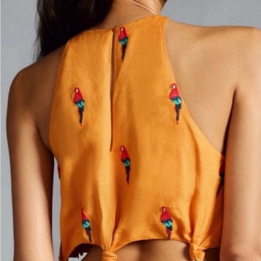 Farm Rio Orange Embroidered Parrot Cutout Maxi Dress - Picture 5 of 9